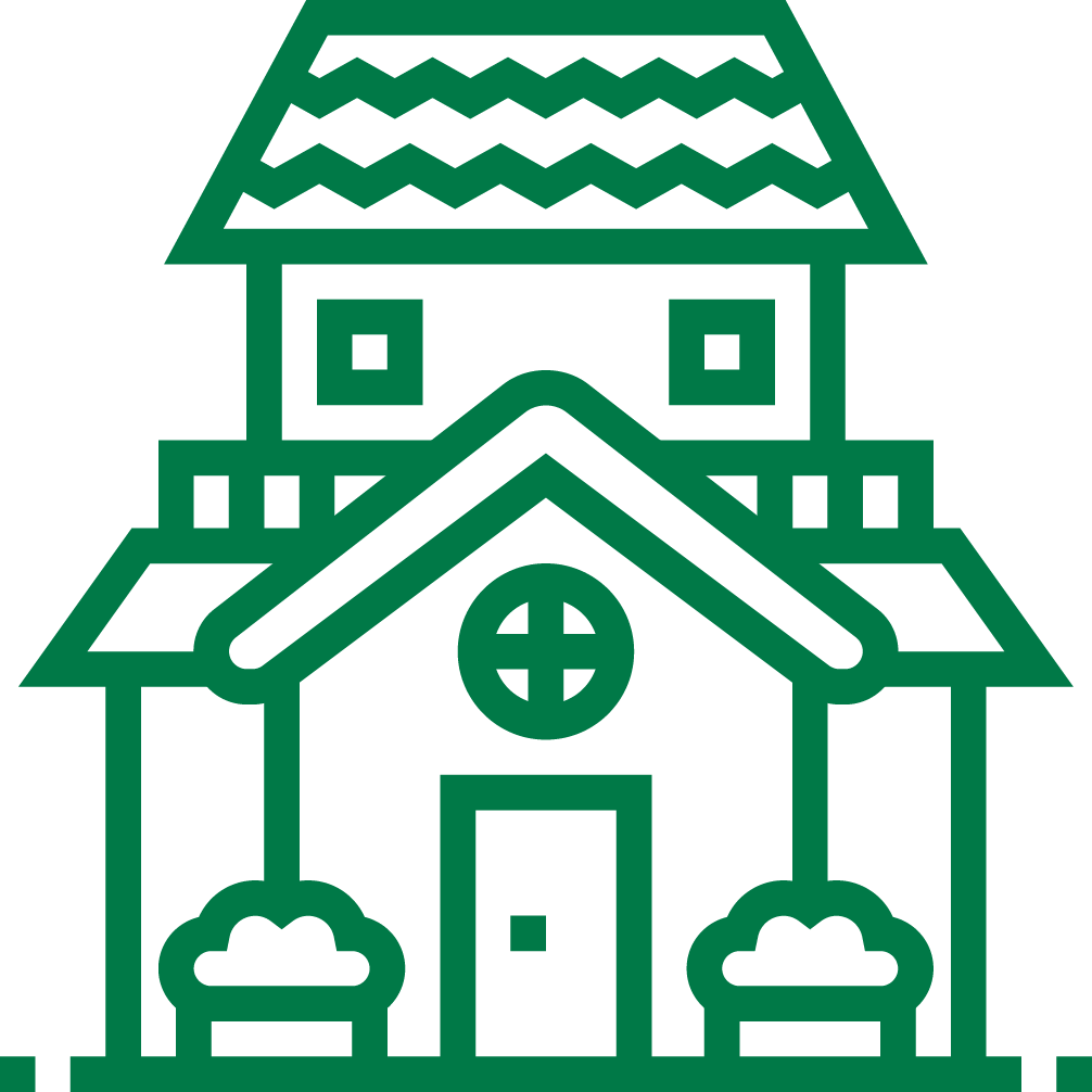 Post construction cleaning icon showing a newly built house