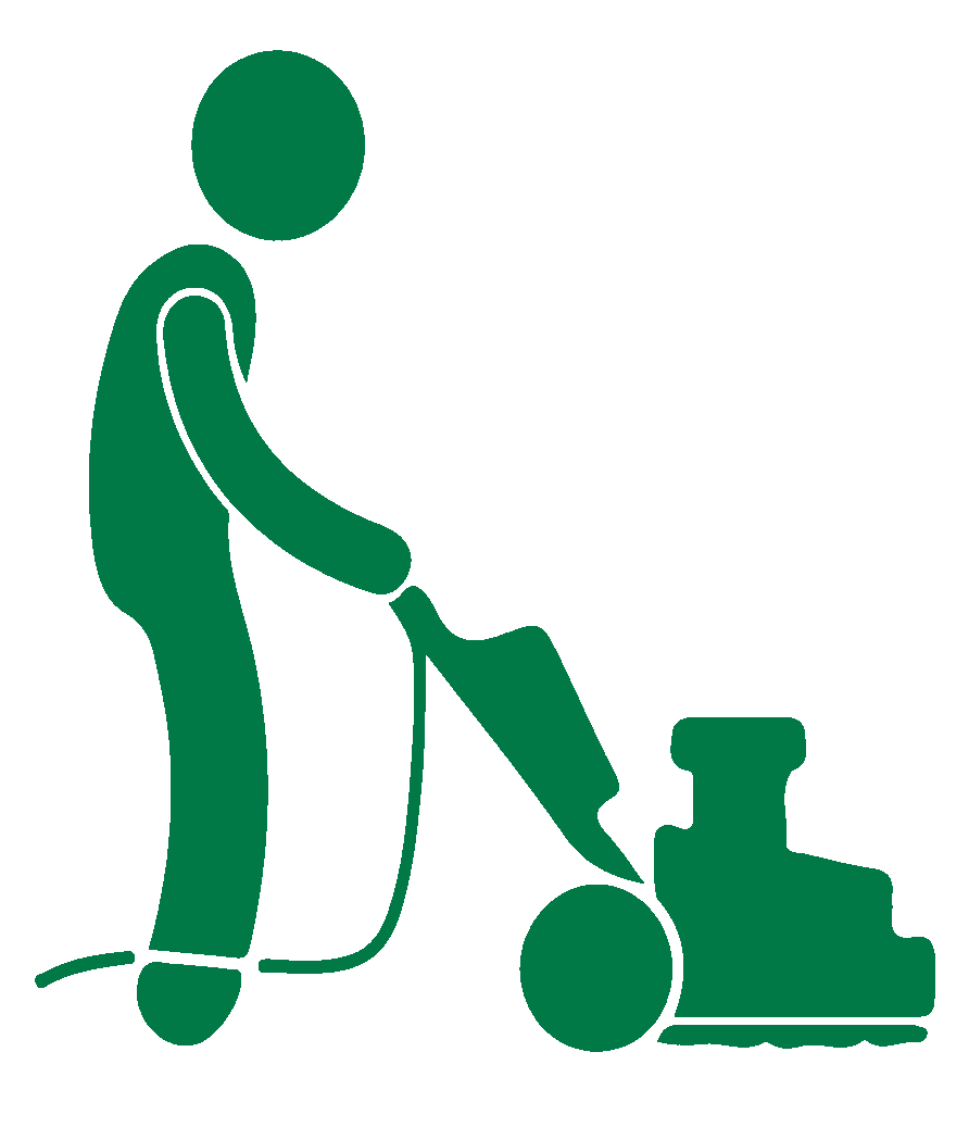 green icon of person using machine to clean a floor