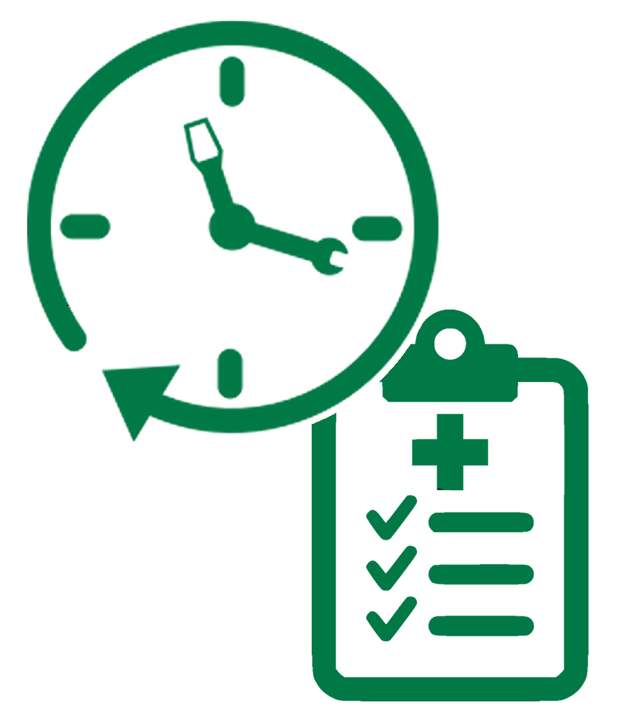 green icon of a checklist and stopwatch